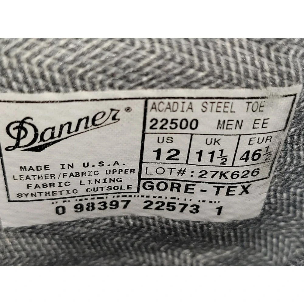 Danner Acadia 22500 Men's Black Steel Toe Gore-Tex‎ Leather Boots 12EE USA Made